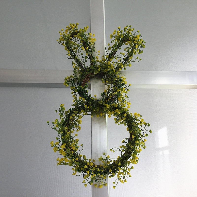 Hanging Wall Decoration Grapevine Twigs Bunny Floral Wreath for Spring Season Decoration