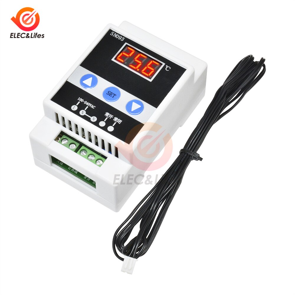 Ac 90-250V Geleiderail Temperatuur Tester Led Digitale Thermostaat Thermoregulator Cooler Heater Temperatuur Controller Sensor 220V