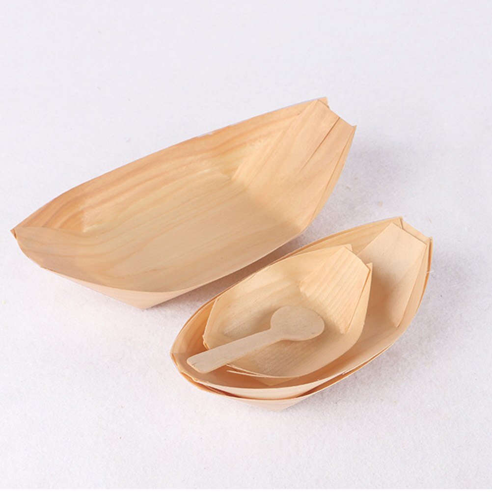 Food Tray Wooden Disposable Natural Birch Food Serving Tray Snack Tray Nibbles Tray for Caterers