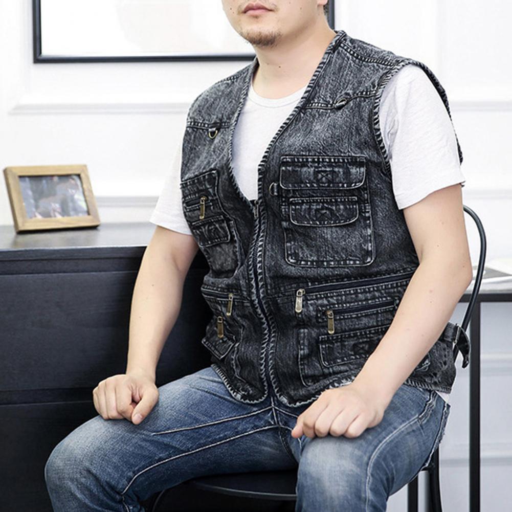 Frühling Herbst Männer Weste mehrere Taschen einfarbige Streetwear Plus Größe verlieren V-Ausschnitt ärmellose Oberbekleidung Weste zum Angeln