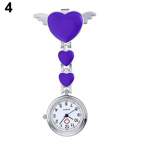 Women Lady Cute Love Heart Quartz Fob Brooch Nurse Pocket Watch For Girls Bright Color: Purple