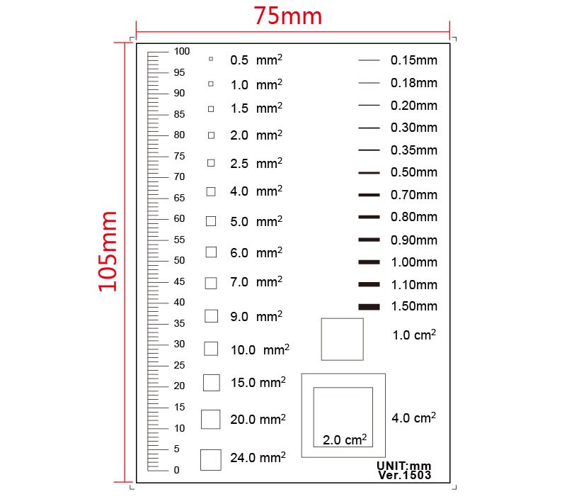 Factory QC Inspection Standard Point Line Gauge Card Defection Area Contrast Cards Scratch Line Width SquareThickness MICROMETER: GQ042
