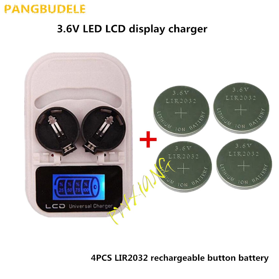 1 STKS charger + 4PCSLIR2032 knop batterij, batterij oplaadbare LIR2032 LIR2025 LIR2016 3.6 V, LED acculader display, USB i