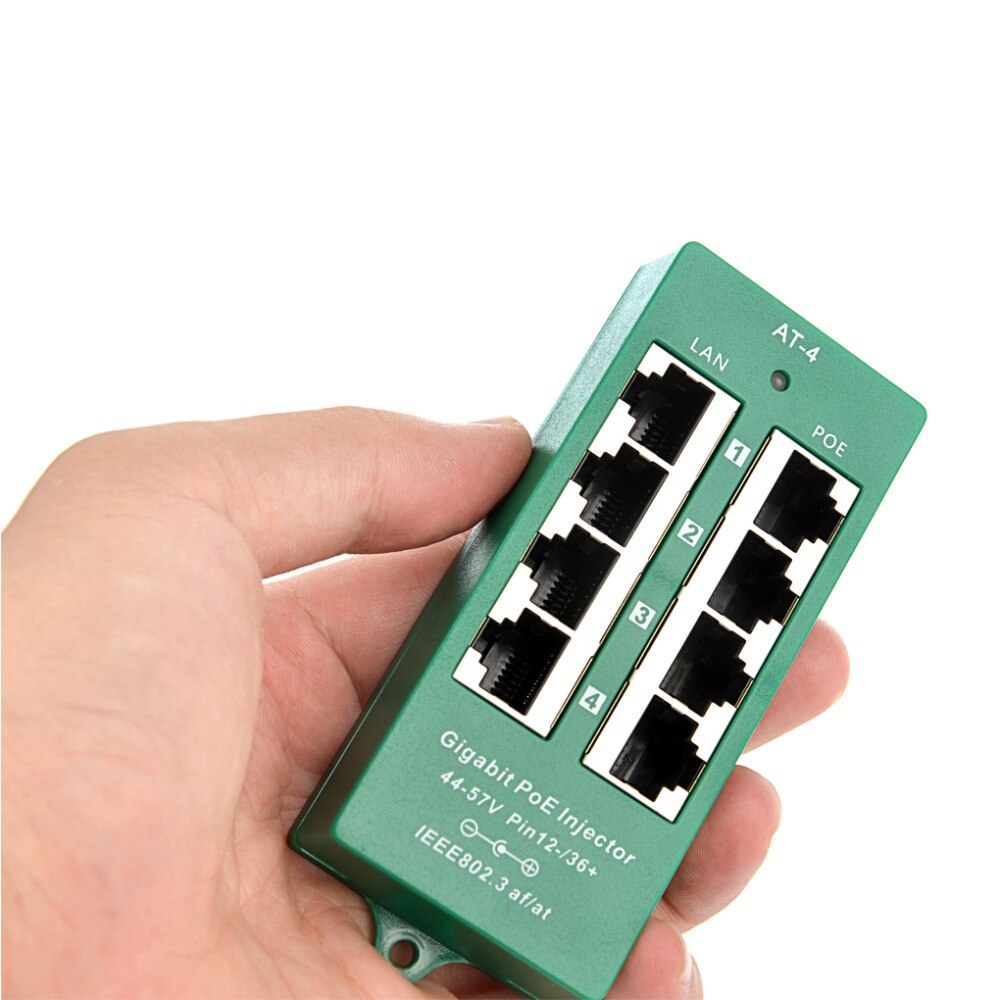 802.3at negotiating Gigabit PoE 4 Port Power over Ethernet Injector for 4 PoE Cameras like Cisco, MikroTik, Aruba, UBNT
