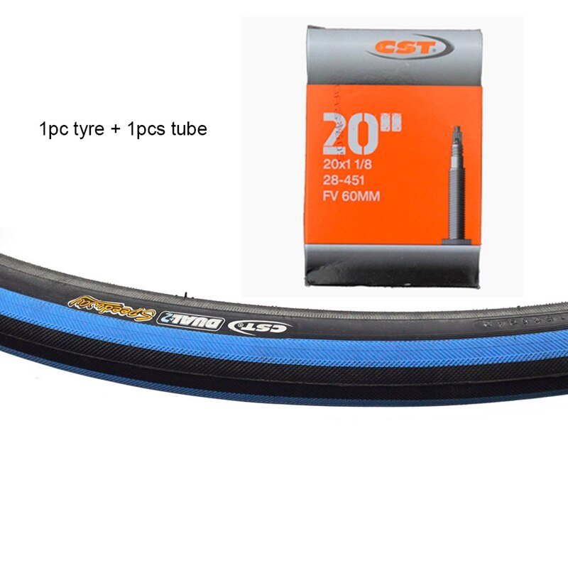 CST Speedway-neumáticos de bicicleta de 20 &quot;x 1 1/8&quot;, llanta enganchada 60TPI 451, 6.8Bar/100PSI, piezas de bicicleta plegable Minivelo BMX: 1blackblue  1tube