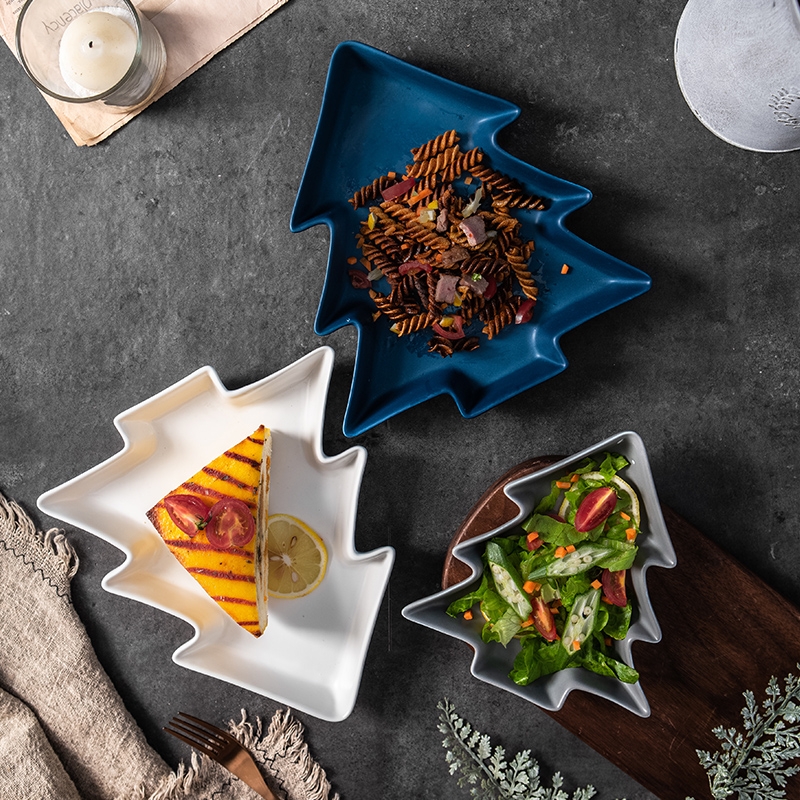 Christmas Tree Plate Ceramic Tableware Profiled Matte Breakfast Fruit Salad Dessert Western Plate Restaurant Kitchen Tableware