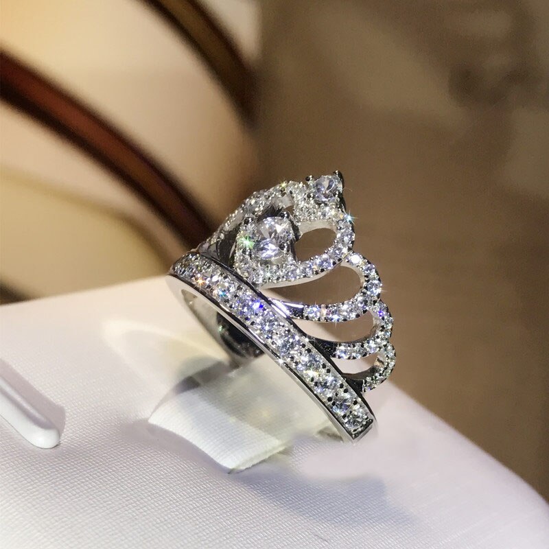 Maat 5-10 Handgemaakte choucong Luxe Sieraden 925 Sterling Zilveren Pave 5A CZ Zirconia Vrouwen Bruiloft Engagement Kroon Band Ring