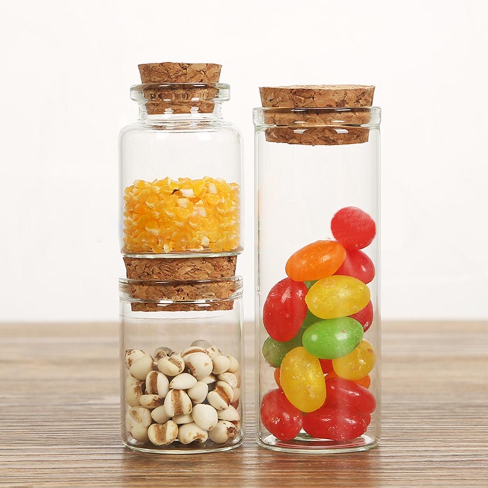 5Pcs 10/15/20/25/30/40/70ml Clear Cork Stopper Wishing Empty Glass Bottle Vials