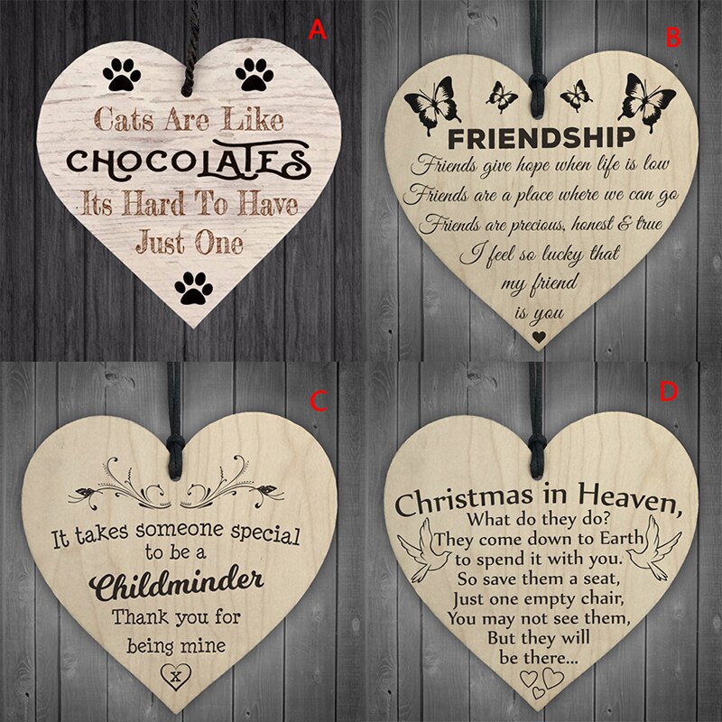 1Pc Xmas Wooden LOVE Christmas Chip Hanging Plaque Pendant Heart Shape Letter Friendship Wine Bottle Decor Pendant Tags
