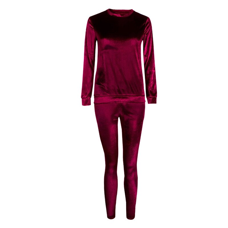 Autumn Women Warm Velvet 2 Two Piece Set Tracksuit Velor Smooth Soft Home Suit Women Fitness Set: wine red / XL