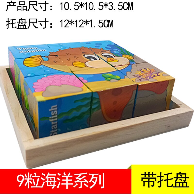 Children's Six-Sided Jigsaw Puzzle Vertical Dimension Wooden Early Education Educational CHILDREN'S Treasure 3-6 Years Old Puzzl: 9 Grain Ocean World  1 Tray