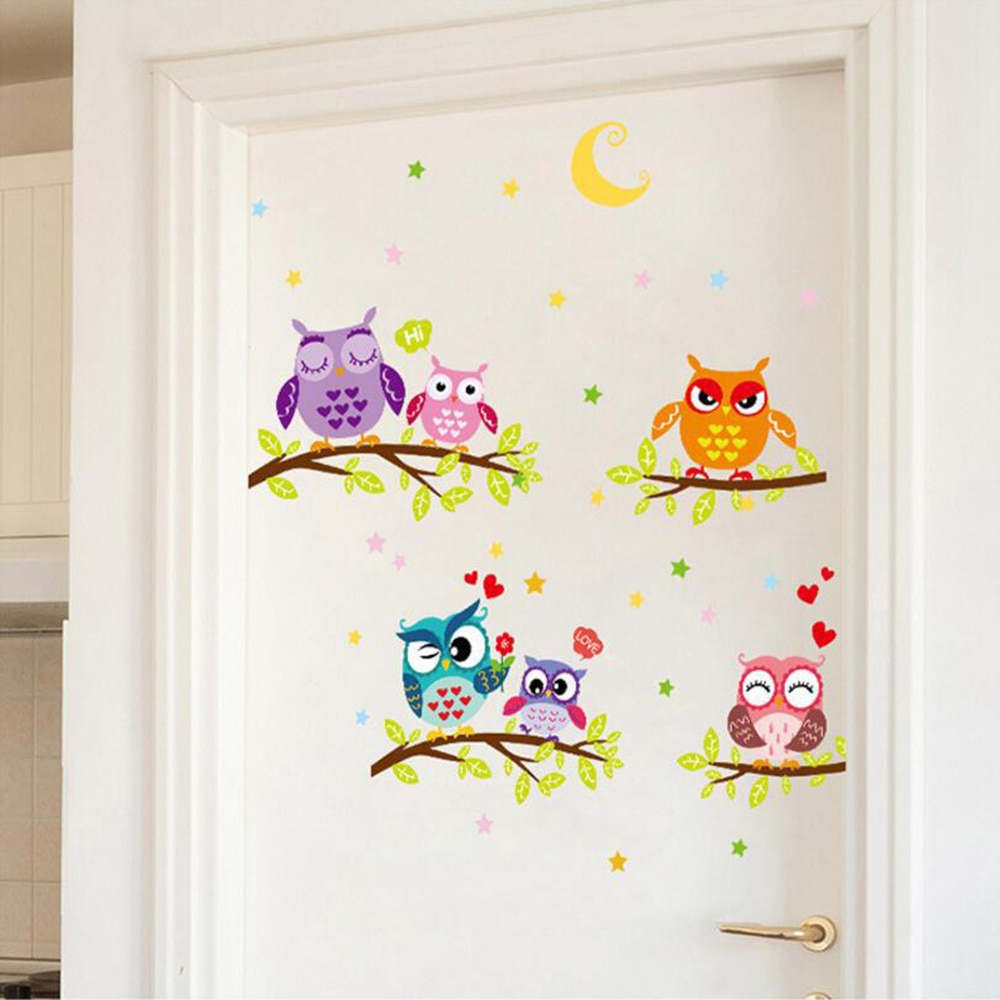 Wallpaper Sticker Happy Removable Waterproof Cartoon Animal Owl Wall Sticker Kids Home Decor Wallpapers For Living Room