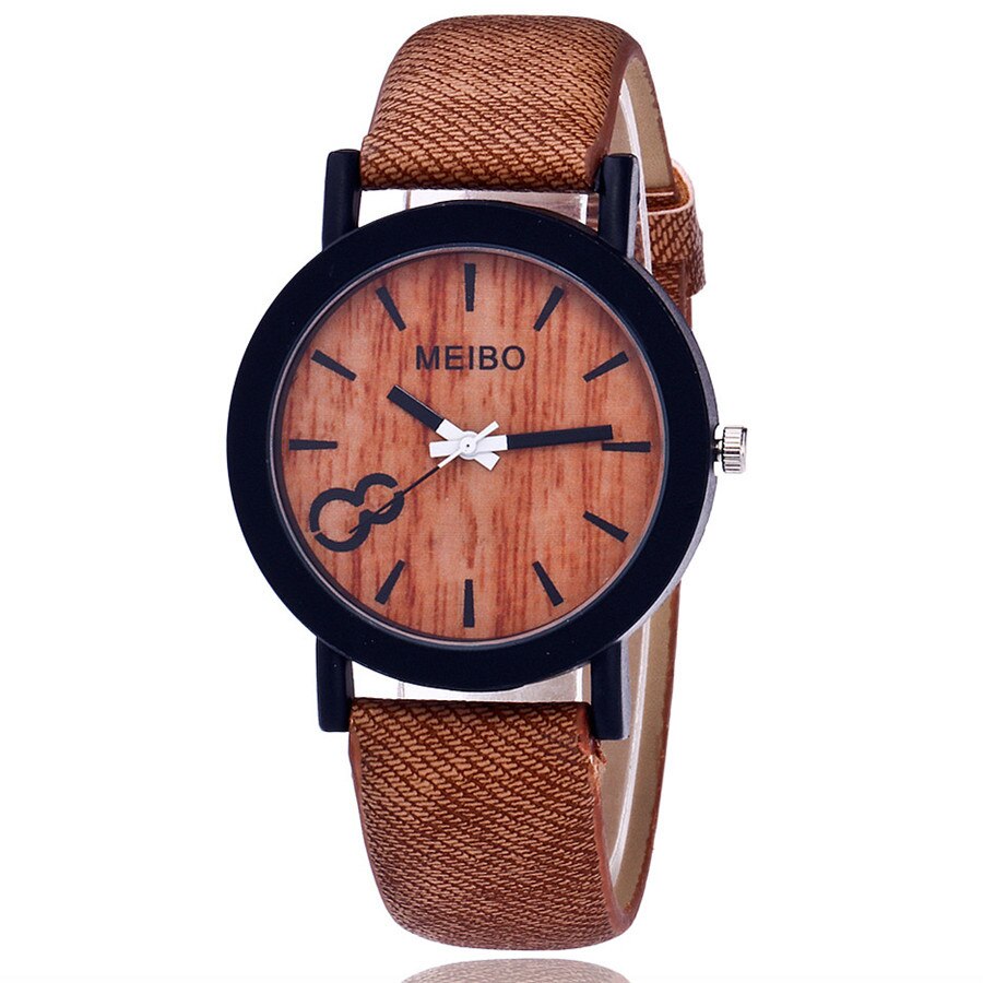 Meibo Luxe Vrouwen Horloges Modeling Houten Quartz Herenhorloge Toevallige Houten Kleur Lederen Horloge Relogio Feminino: A