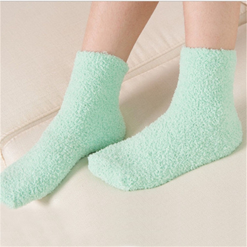 1 paar Winter Herfst Warm Casual Candy Kleur Womens Lady Dikke Coral Fleece Slipper Korte Sokken Fuzzy Kousen Effen sok
