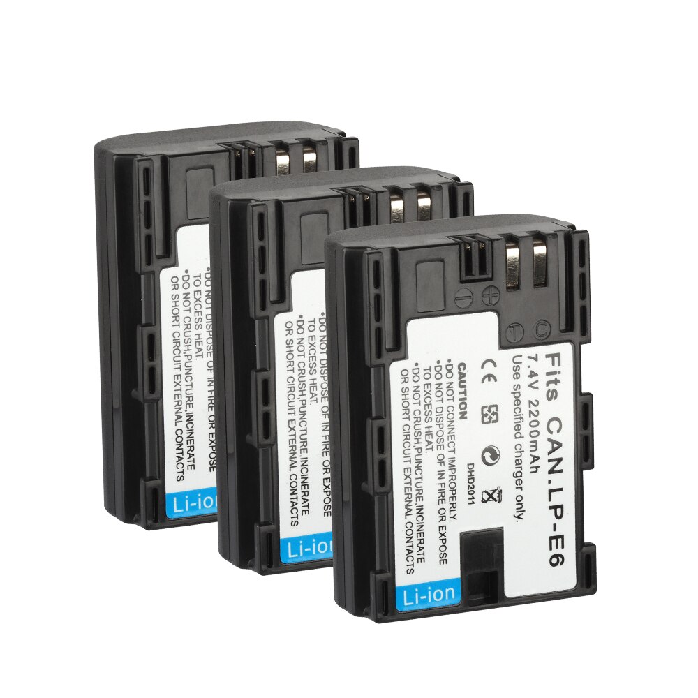 Lp -e6 lpe 6 lp e6 batteri 2200 mah för canon eos 5ds 5d 6d 7d 60d 60da eos 70d mark ii mark iii 80d xc10 dslr kamerabatterier: 3 batterier