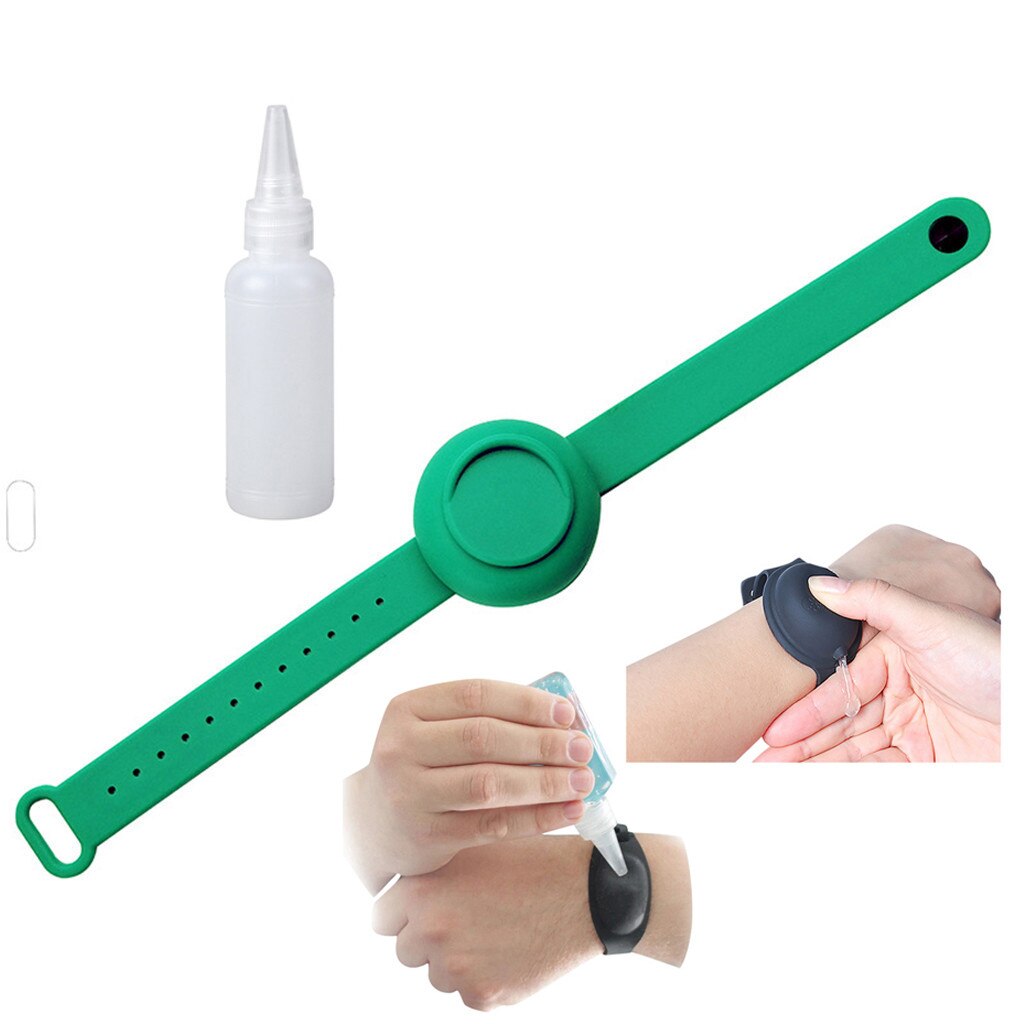 Adulte enfants liquide Bracelet distributeur de main Gel de lavage des mains entier désinfectant Silicone alcool distribution Bracelet dragonne #40: Green