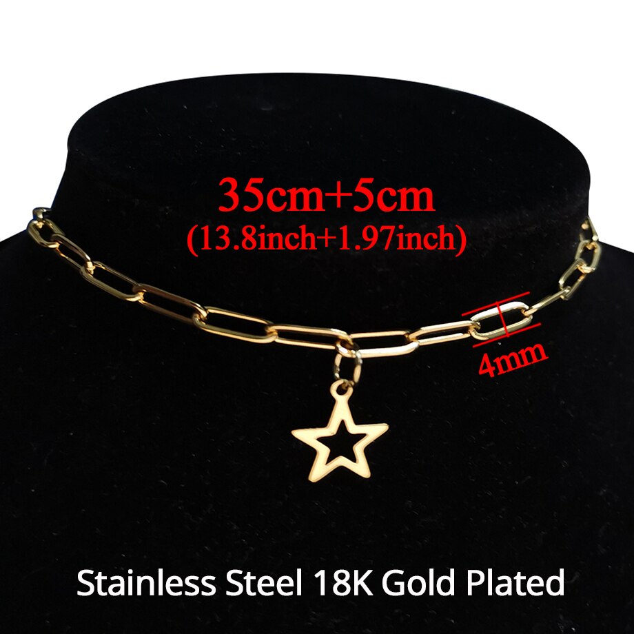 Gold Color Stainless Steel Choker Chain Necklace Punk Clavicle Short Neck Chain Pendant Necklace For Women Jewelry: XL1722N7G35