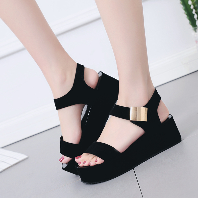 Été nouvelles sandales pour femmes peep orteil romaine femme plate-forme sandales épais fond compensé loisirs chaussures femme: black / 6.5
