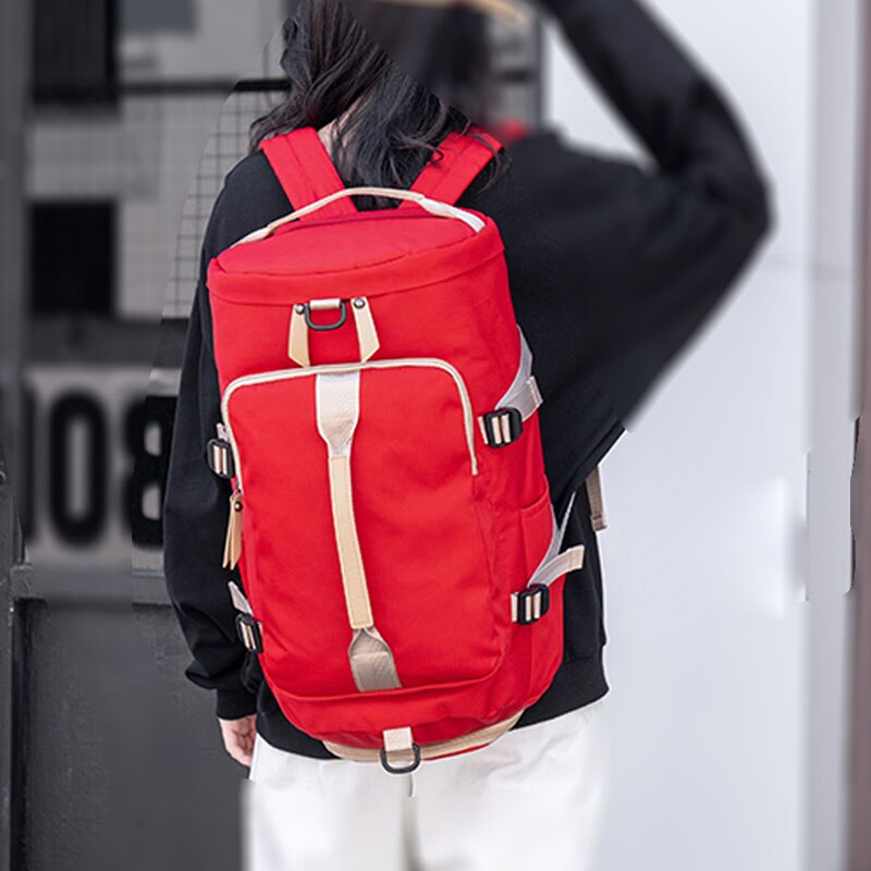 Kvinder gym sportstaske fitness trænings rygsæk udendørs rejse skuldertasker tas sac de sport mochila studerende sportbag  xa825wb: Rød