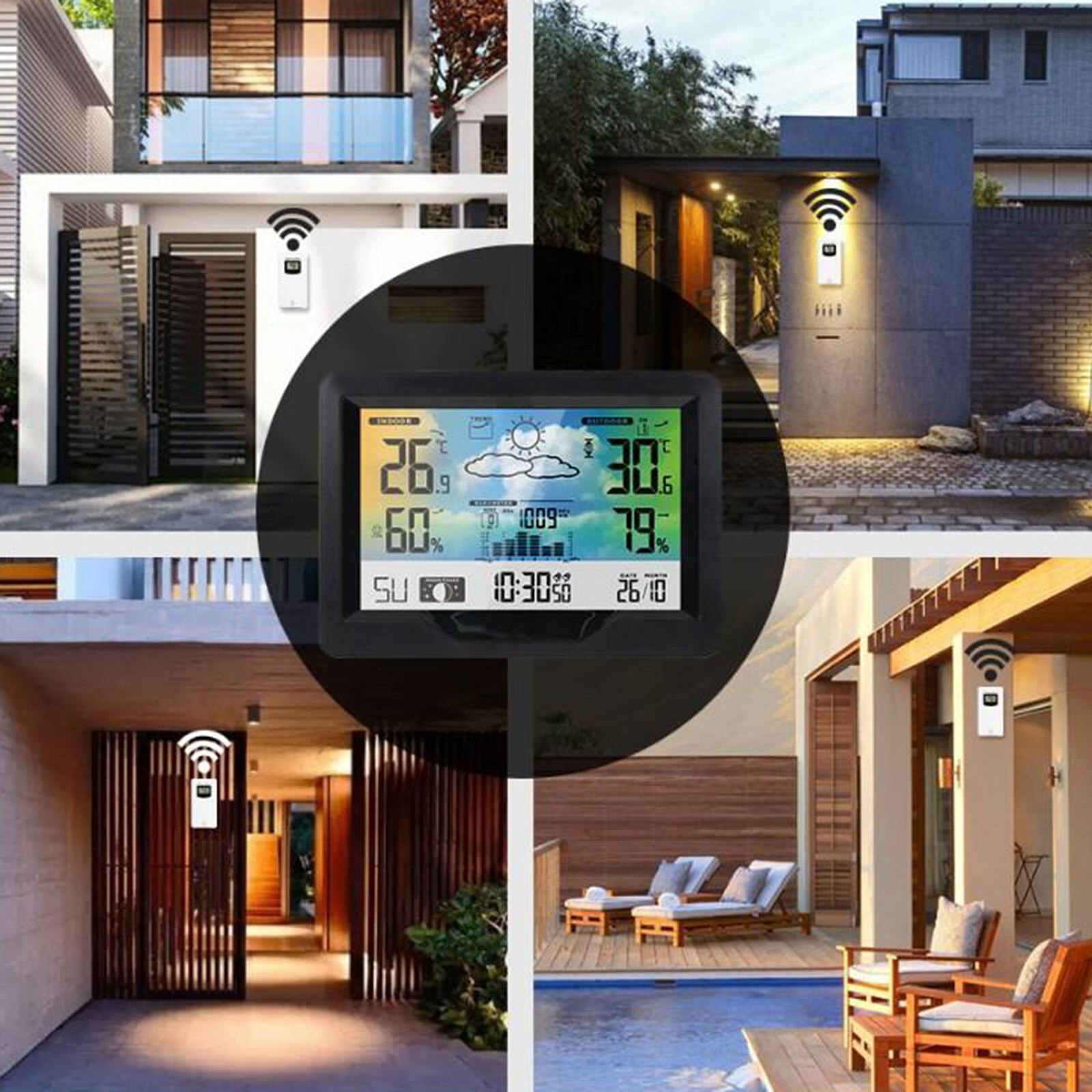 Indoor Outdoor Weather Station Digital Thermometer Humidity Clock
