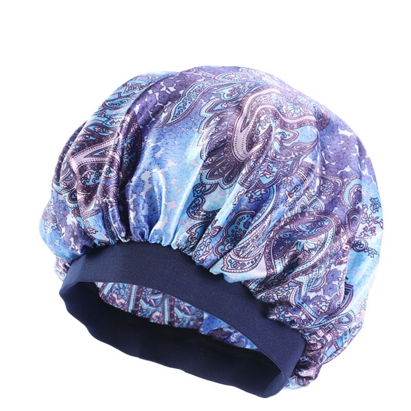Motorhuv mössa tryck amöba satin elastisk bredbrättad hatt cellgifter hårvård polyester nattsömnmössa: Stil 2