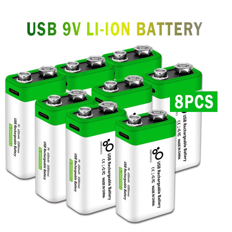 2-10PCS 9V 6F22 650mAh USB lithium Rechargeable battery 9 V li-ion batteries for Multimeter Microphone Toys Remote Control: 8PCS