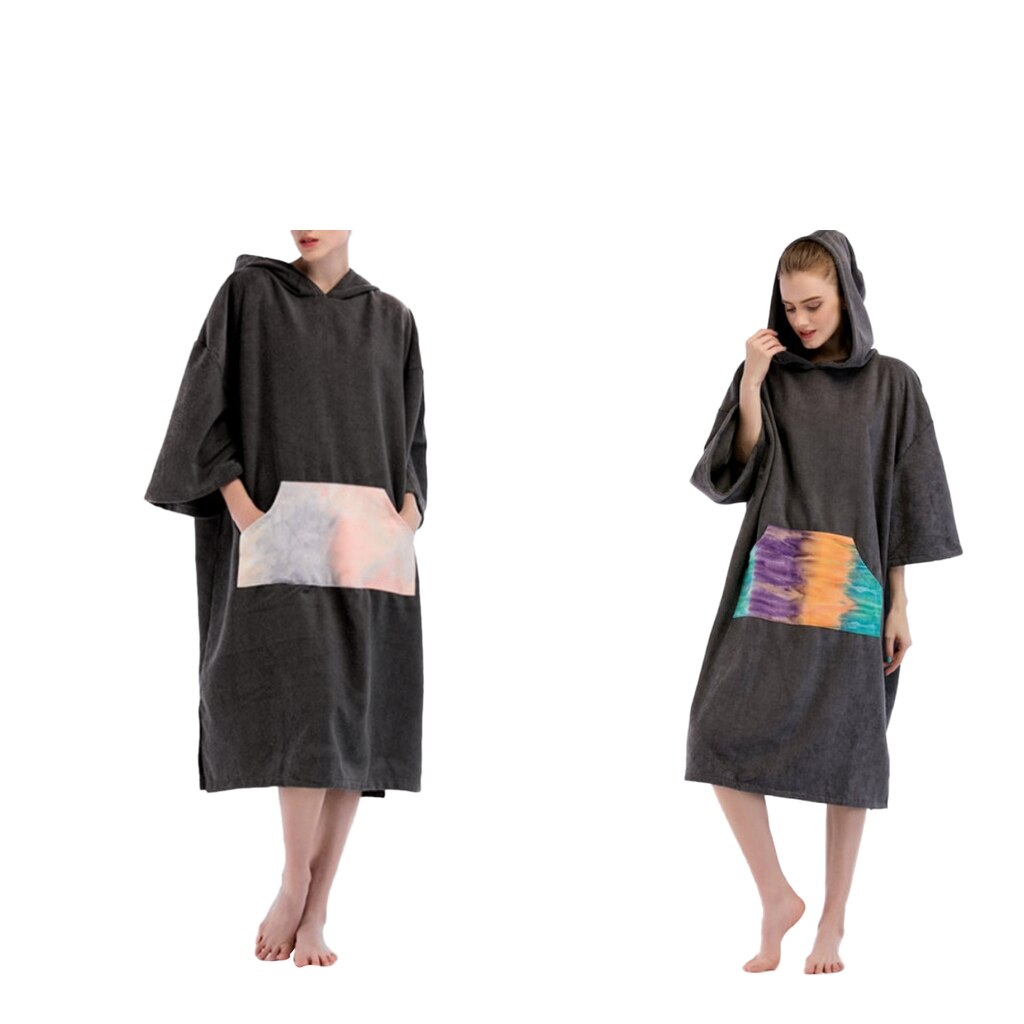 Quick Dry Surf Hooded Poncho Changing Robe & Sleeve Pocket for Wetsuit Beach Pool Swimming Towel Removal