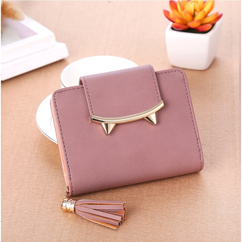 Cute Mini Wallets Women Magnetic Buckle Short Wallet Credit Card Holder Clutch Tassel Purse With Zipper Coin Pocket A2