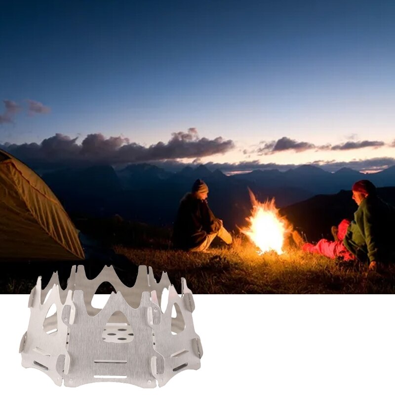 Portable Backpacking Stove Stainless Steel Folding Wood Stove Outdoor Wood Burning Stove Mountaineering Camping Tools