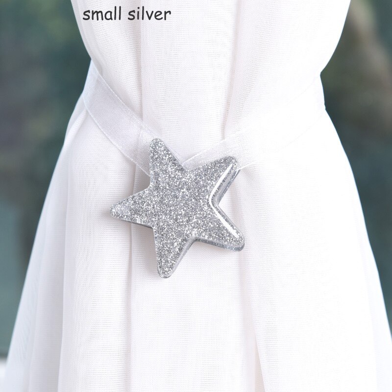 Star Curtain Broach Home Room Curtain Buckle Luck Star Curtain Decoration Accessories Magnetic Tie Back Holder Europe Style: small silver 1Pcs