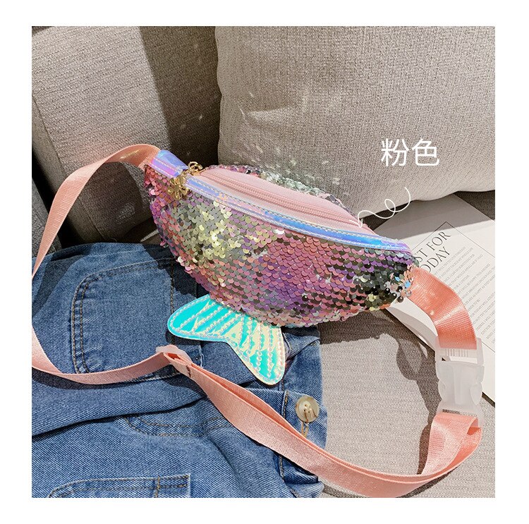 Kinderen Meisjes Mode Sequin Taille Tas Single Schouder Borst Mobiele Portemonnee Glitter Mermaid Crossbody Handtas Portemonnee: Roze