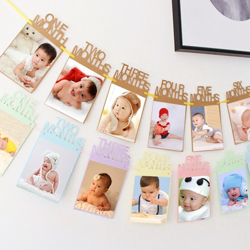 Happy Birthday Photo Frame Banner for Family First Party Decoration Kids Baby Boy Girl My 1st One Year Supplies 12 Month