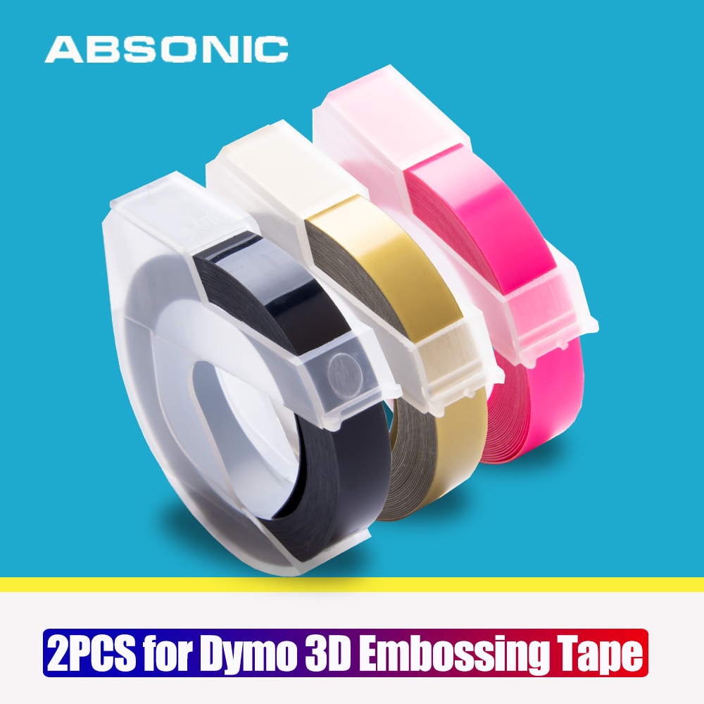 Absonic 2PK 9mm 3D Embossing PVC Label Tapes Compatible Dymo 1610 1880 12965 Manual Label printers for Motex E101 Label Makers