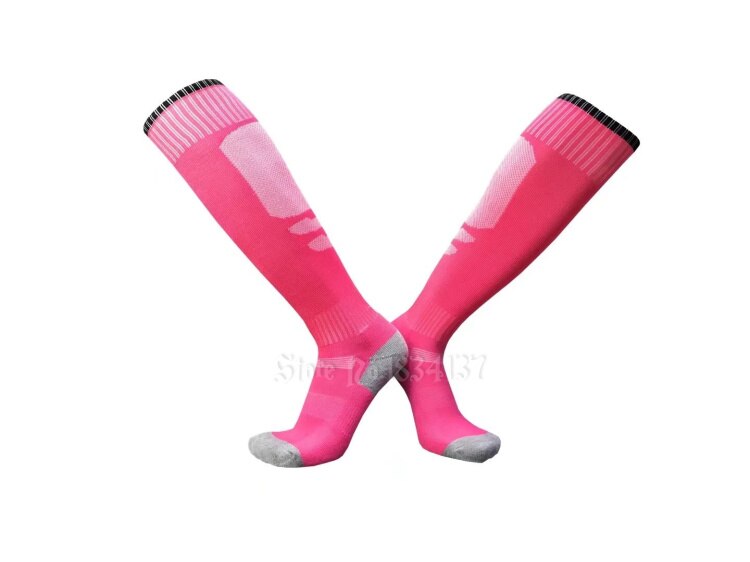Calcetines de fútbol para hombre y mujer, medias deportivas baratas, transpirables hasta la rodilla, de algodón, para correr, blanco y rojo: Pink