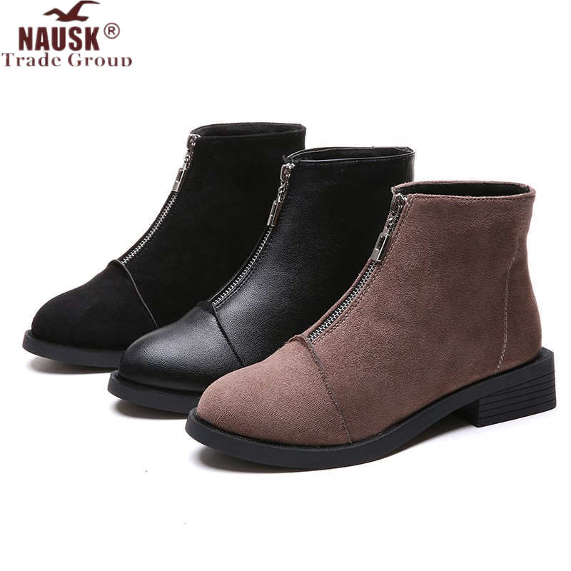 2019 quente voltar zíper preto ankle boots para mulher palmilha quente botas de salto baixo outono/inverno sapatos femininos botas de mujer