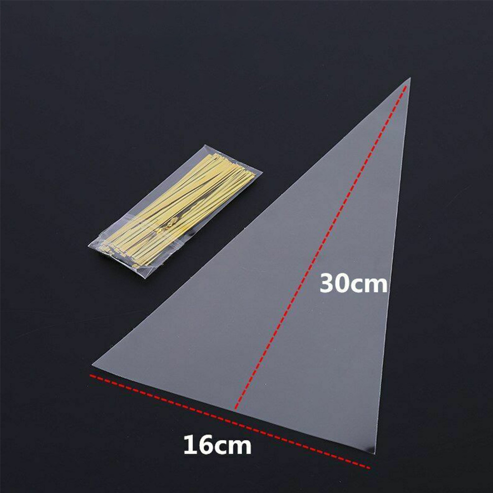 100pcs Plastic Sweets Candy Packing Bags Wedding Birthday Party Decoration Sweet Cellophane Candy Bag Cone Storage Packaging Bag: 16x30cm