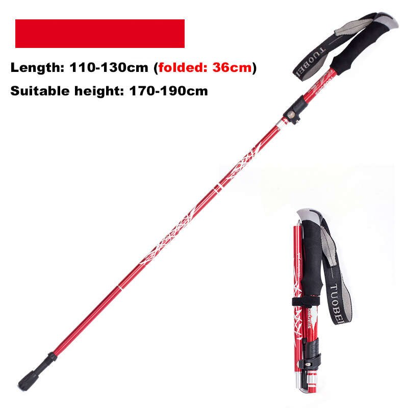 Venda quente ultra-leve de alumínio vara de pé pólo telescópica dobrável vara de escalada de montanha trekking vara equipamentos ao ar livre: Red