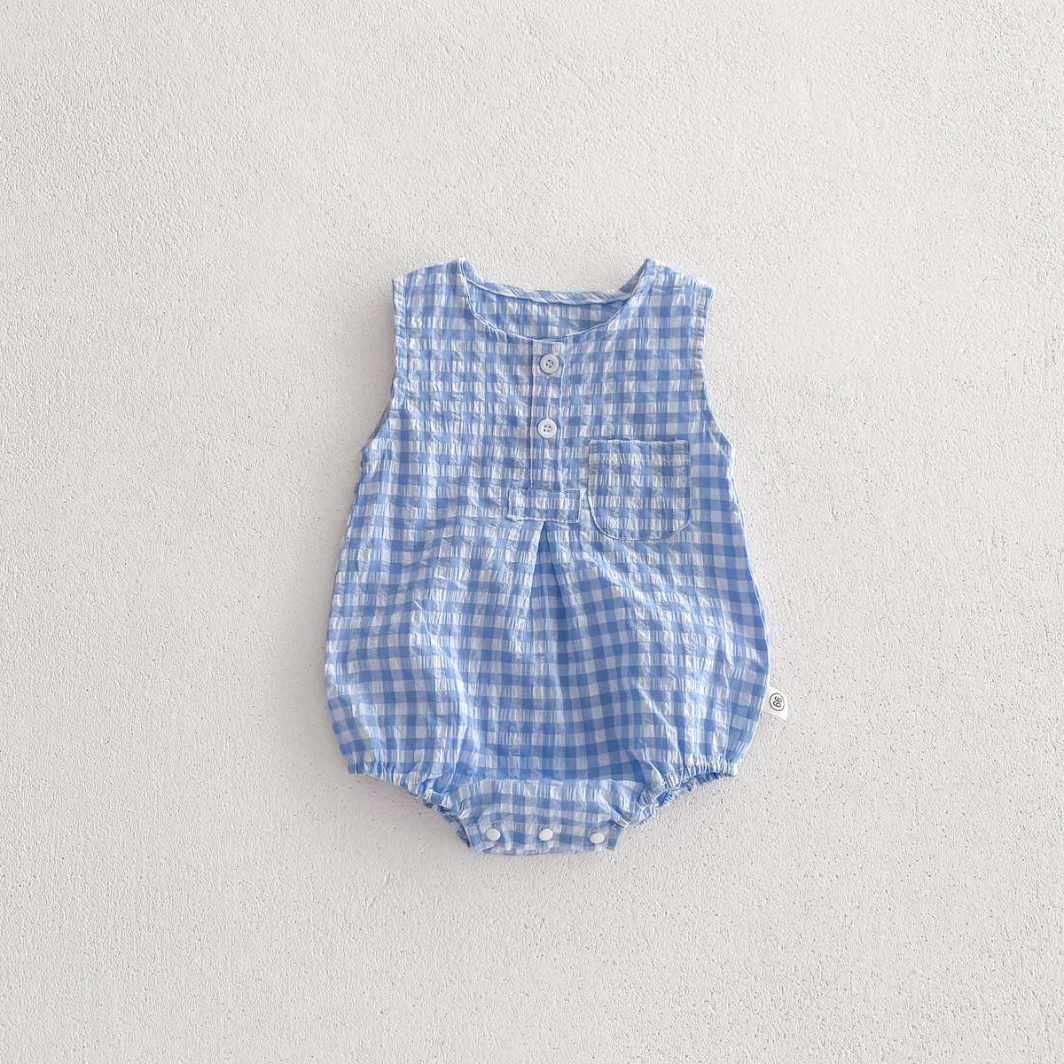 Sommer baby piger ærmeløs romper ternet nyfødt baby bodysuit 0-2 år gammel spædbarn jumpsuit: Blå / 3m