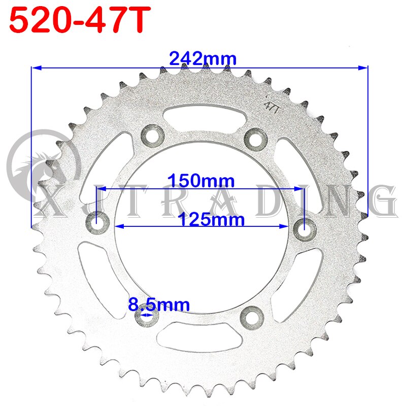 Piñón trasero para motocicleta, cadena de 520mm, 43T/45T/47T/49T, piñones traseros para ATV, Quad Pit Dirt Bike, Motor, ciclomotor