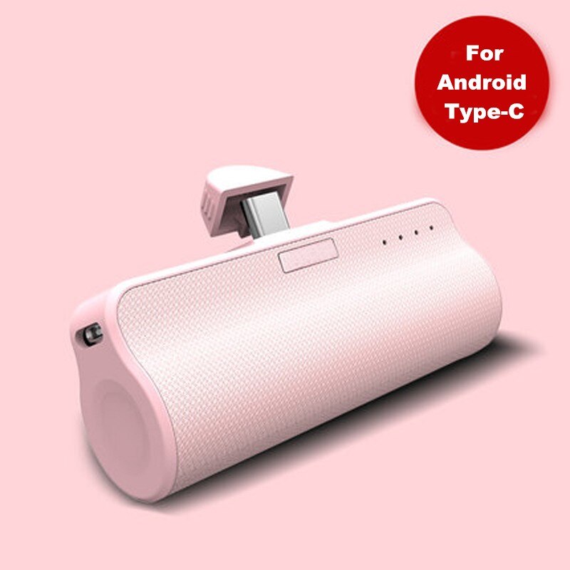 Type-C micro USB Mini PowerBank Pack Charging Case Cover For iPhone Samsung Xiaomi Huawei OPPO Vivo OnePlus Battery Charger Case: Pink-Type-C