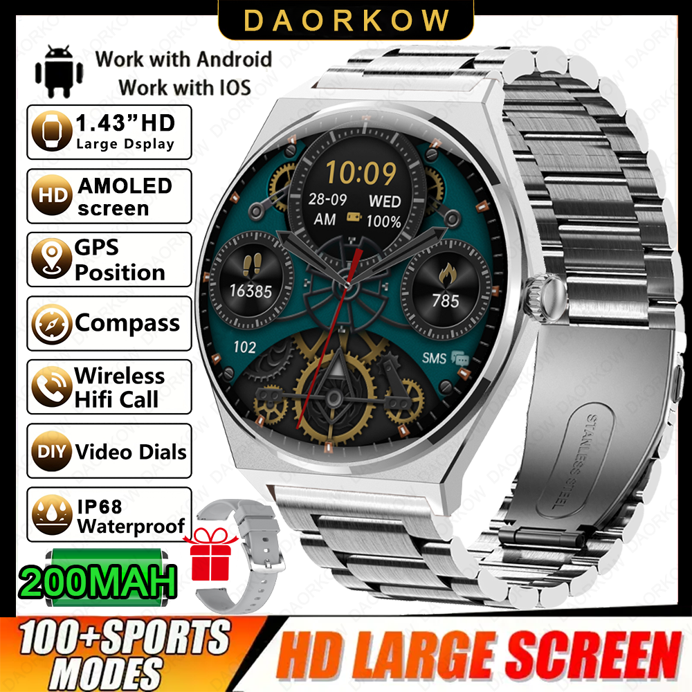 2026 Ultra Sottile Astuto Della Vigilanza Degli Uomini AMOLED 466*466 HD Pixel Display Always Show Time Bluetooth Chiamata di Promemoria Smartwatch Impermeabile: Blu marino