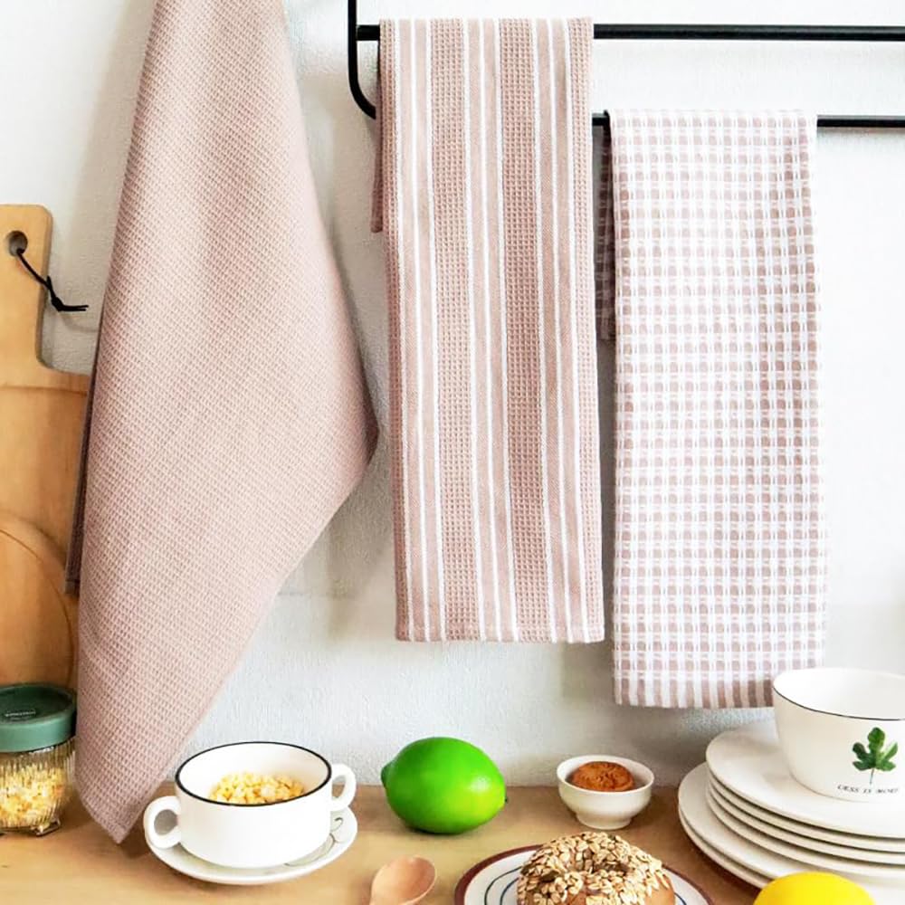 Paños de cocina de tejido de gofres 100% algodón, toallas de secado rápido absorbentes ultrasuaves, vajilla para el hogar, paquete de 3: green