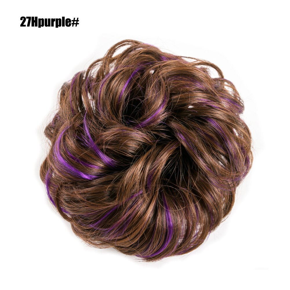 Girls Hair Buns Synthetic Curly Chignon Wrap On Messy Bun Ponytails With Rubber Band Hair Extensions For Women: 27Hpurple