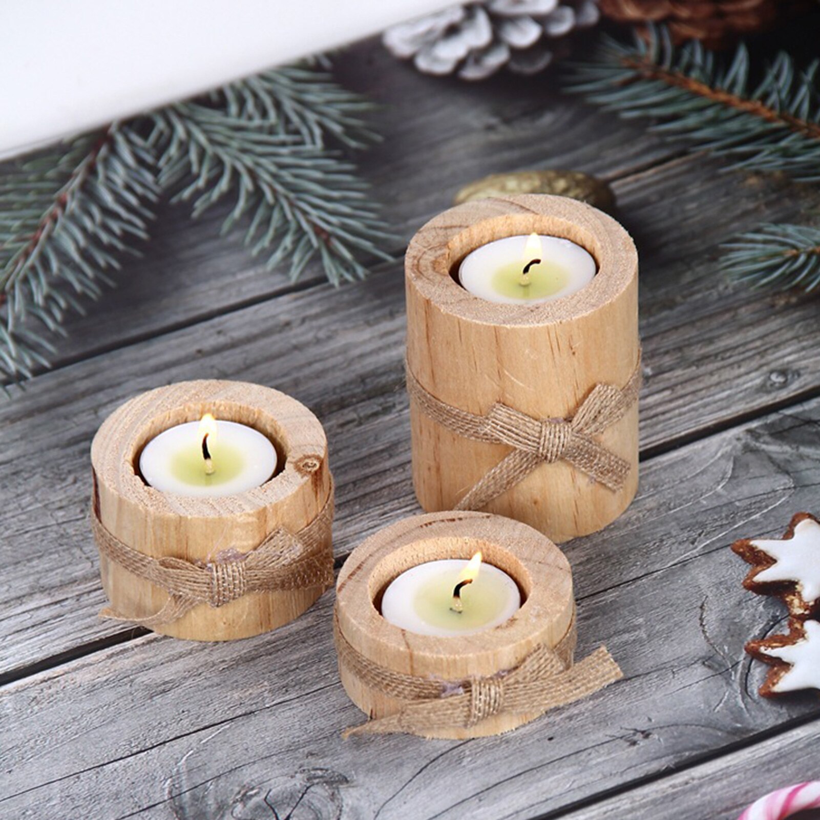 3pcs Natural Pine Wood Candle Holder Wooden Tea Light Candle Holders Succulent Planter for for Wedding Party Birthday Decoration