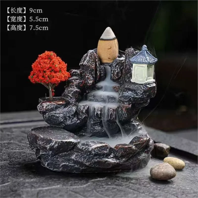 Quemador de incienso montañas río cascada fragancia chimenea reflujo Aroma humo Zen incensario titular decoración para el hogar