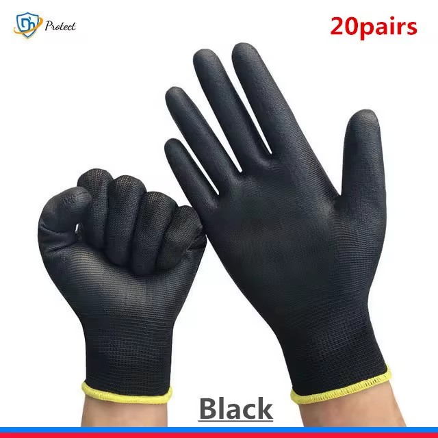 12 Pairs S/M/L Nylon PU Safety Working Gloves Builders Grip for Palm Coating Gloves Carpenters Maintenance Workers Supplies: Yellow / XL