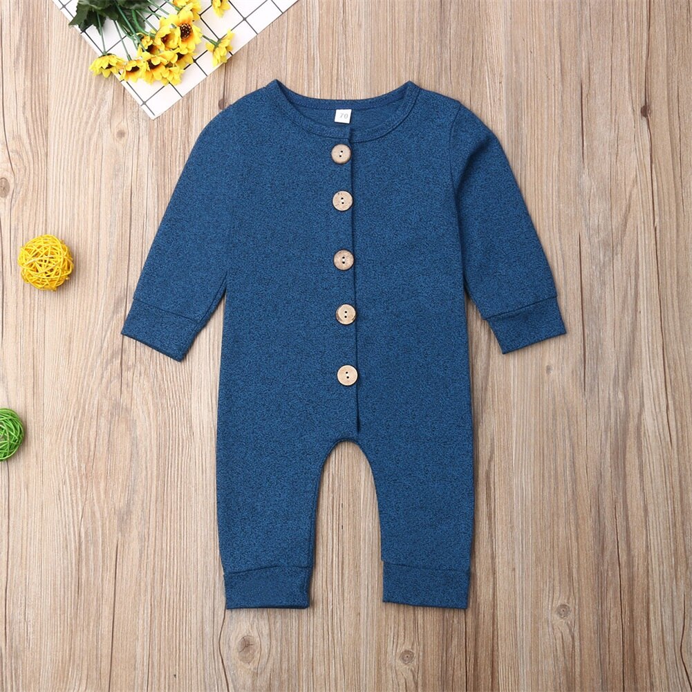 Macacão infantil de algodão, roupas de recém-nascidos para meninos e meninas, macacão de peça única para bebês de outono: Azul / 12 m