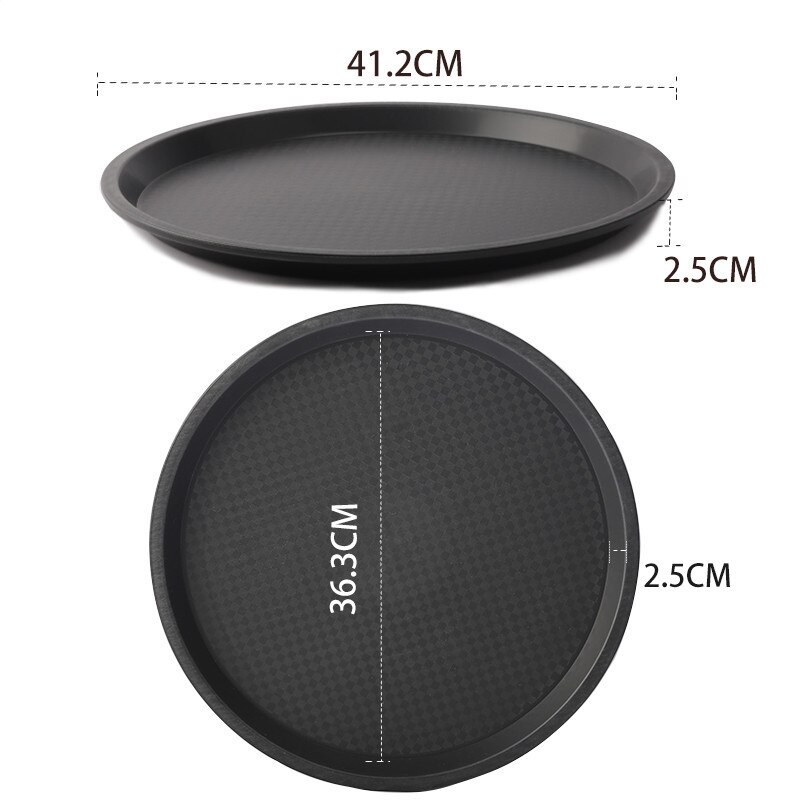 non slip Round Plastic Tray Restaurant Serving Plate Lined Non-Slip Tray Coffee Drinks Tray Fast Food Serve Dishes Bar Tool: Black 41.2cm
