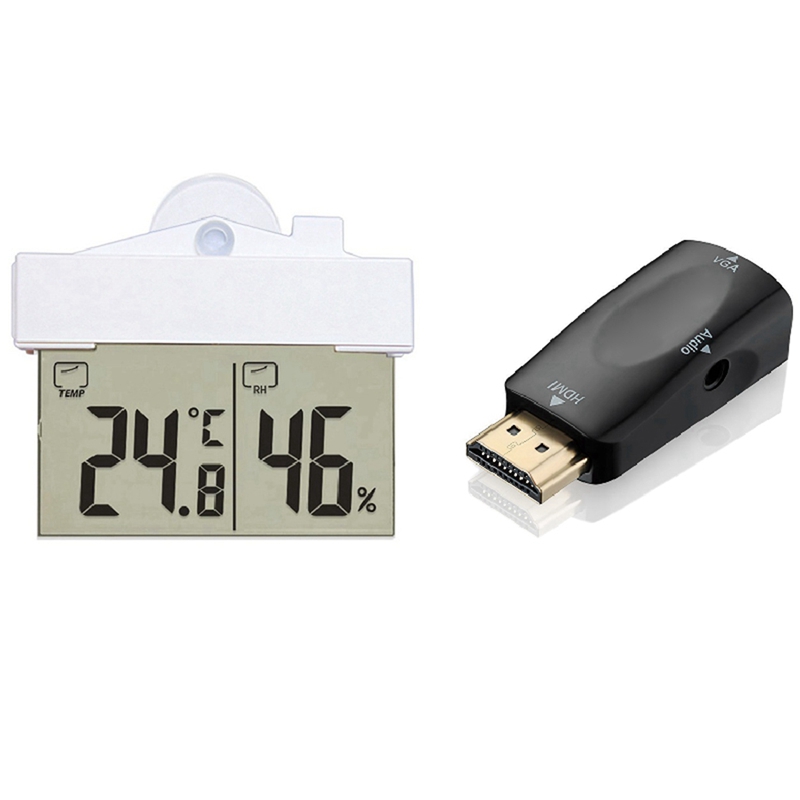 -1 Pcs Digital Transparent Home Window Display Thermomete &amp; 1 Pcs 1080P HDMI Male To VGA Female Adapter