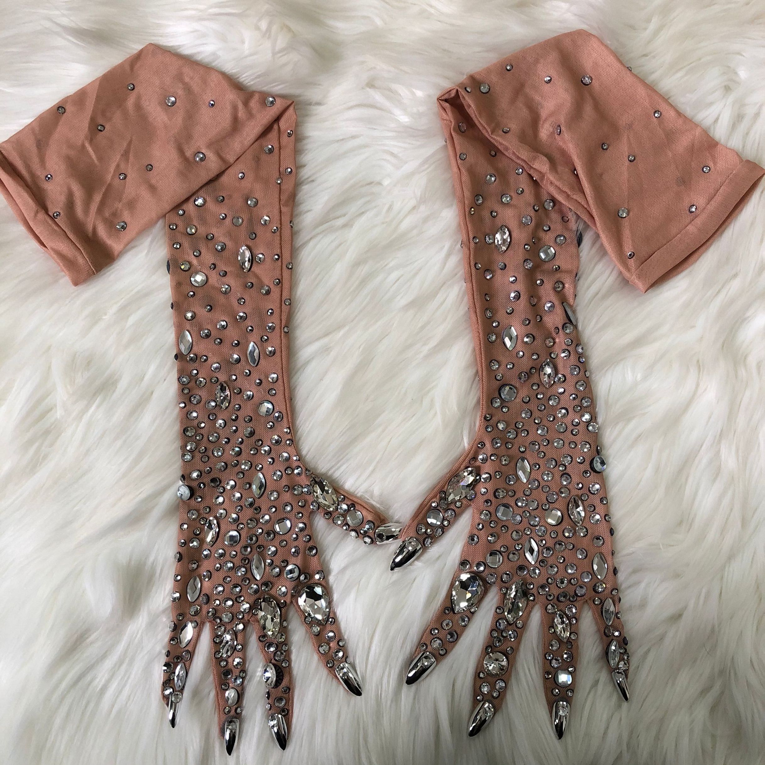 Luxurious Stretch Rhinestones Gloves Women Sparkly Crystal Mesh Long Gloves Dancer Singer Nightclub Dance Stage Show Accessories
